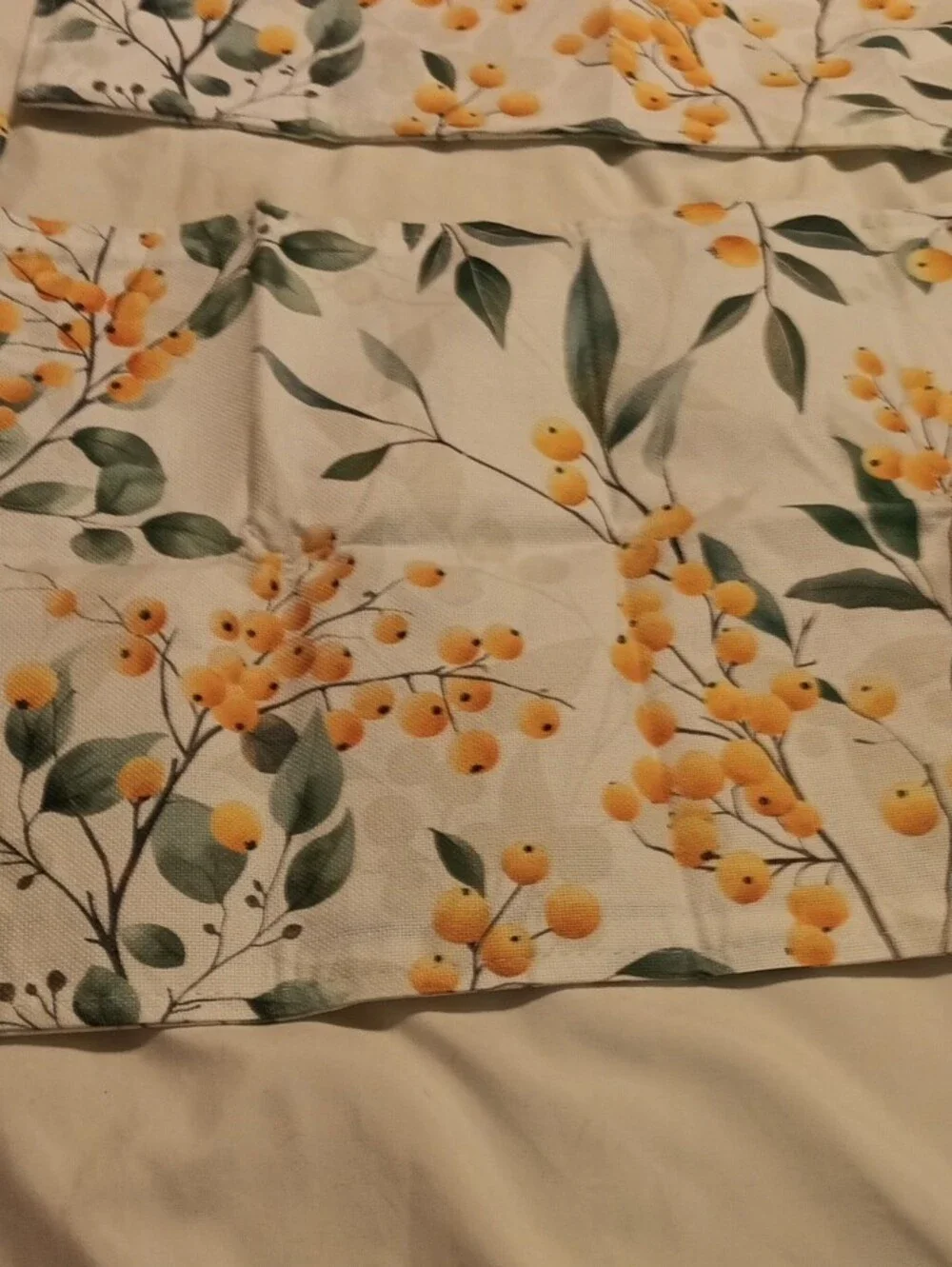 Floral Yellow Berry Print Cotton Place matts - Home Kitchen